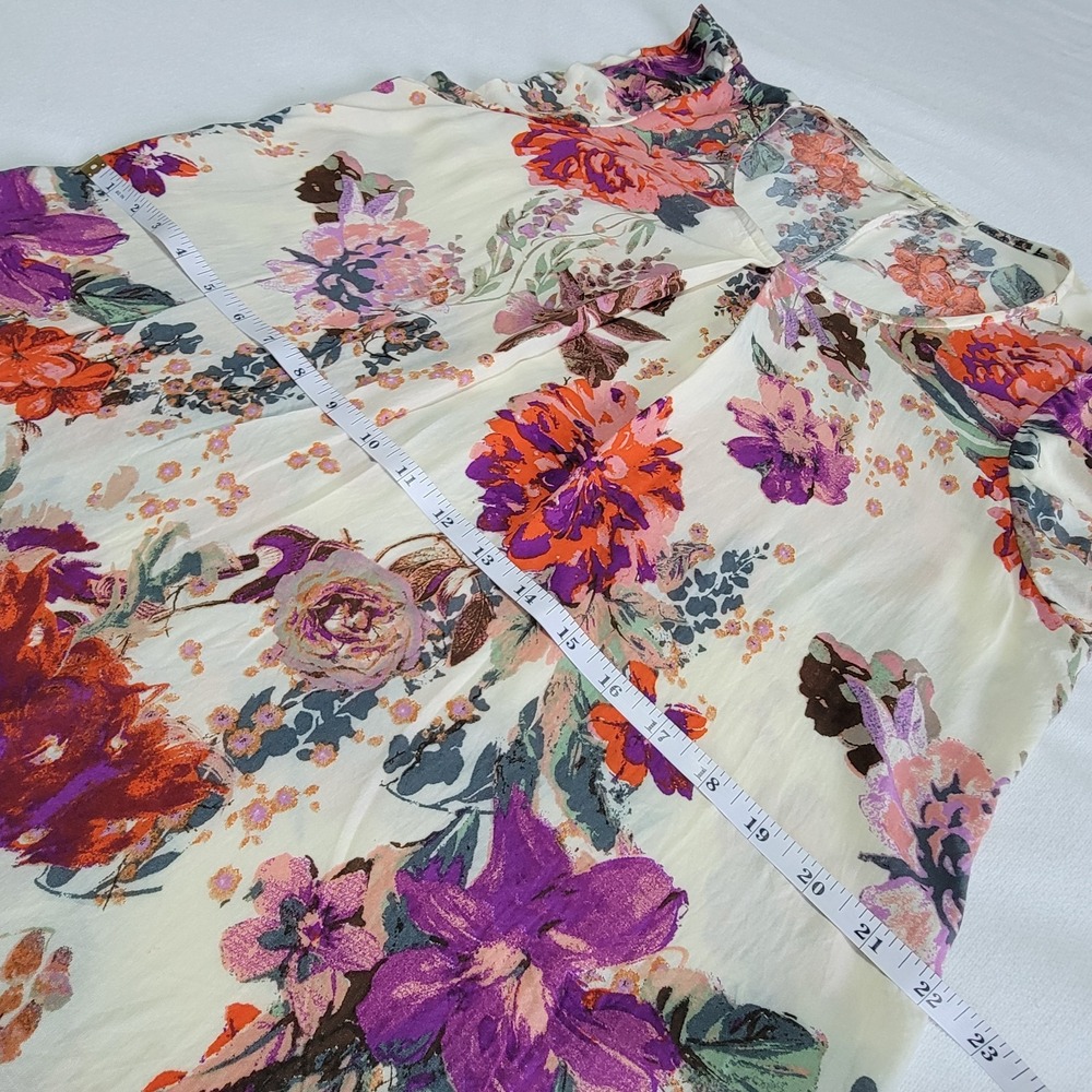 Andree by Unit Floral Cap Sleeve Blouse Women's L Ivory Red Boho Chic Retro Top - Picture 7 of 10